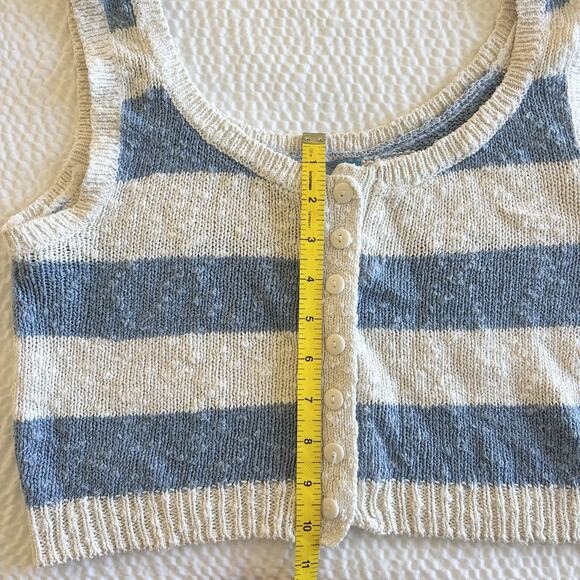 Vintage Pinwheels Knit Button Up Blue And White Striped Sweater Cardi Tank Top M - Picture 6 of 7